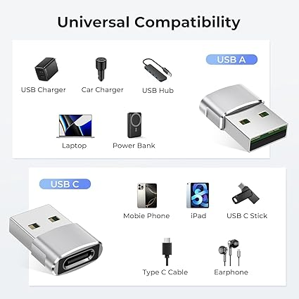 USB Type C Female to USB Male OTG Adapter. High-Speed Data Transfer, Compatible with Laptops, Tablets, Smartphone, Chargers and More Devices