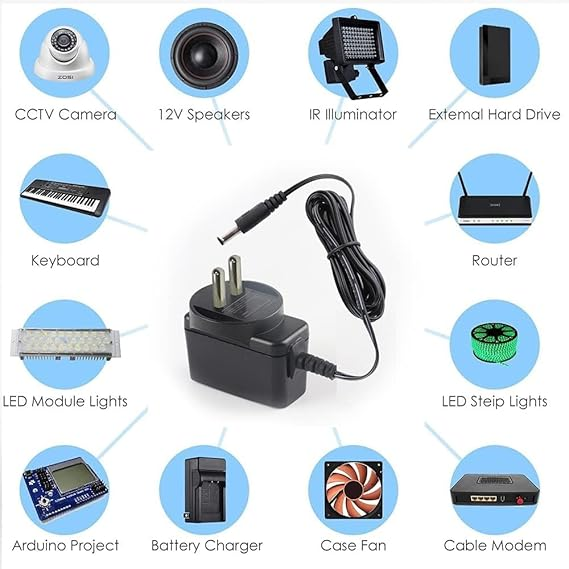12V 2 Amps Compact DC Switch Mode Power Adapter/Supply for LED Striplight, CCTV Camera, DC Motor, Battery Charging, Vending Machine, Toys, Electronic Piano & Printer