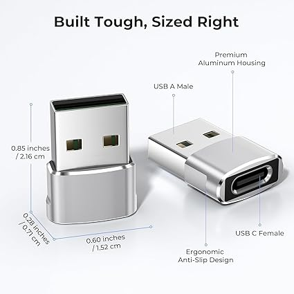 USB Type C Female to USB Male OTG Adapter. High-Speed Data Transfer, Compatible with Laptops, Tablets, Smartphone, Chargers and More Devices
