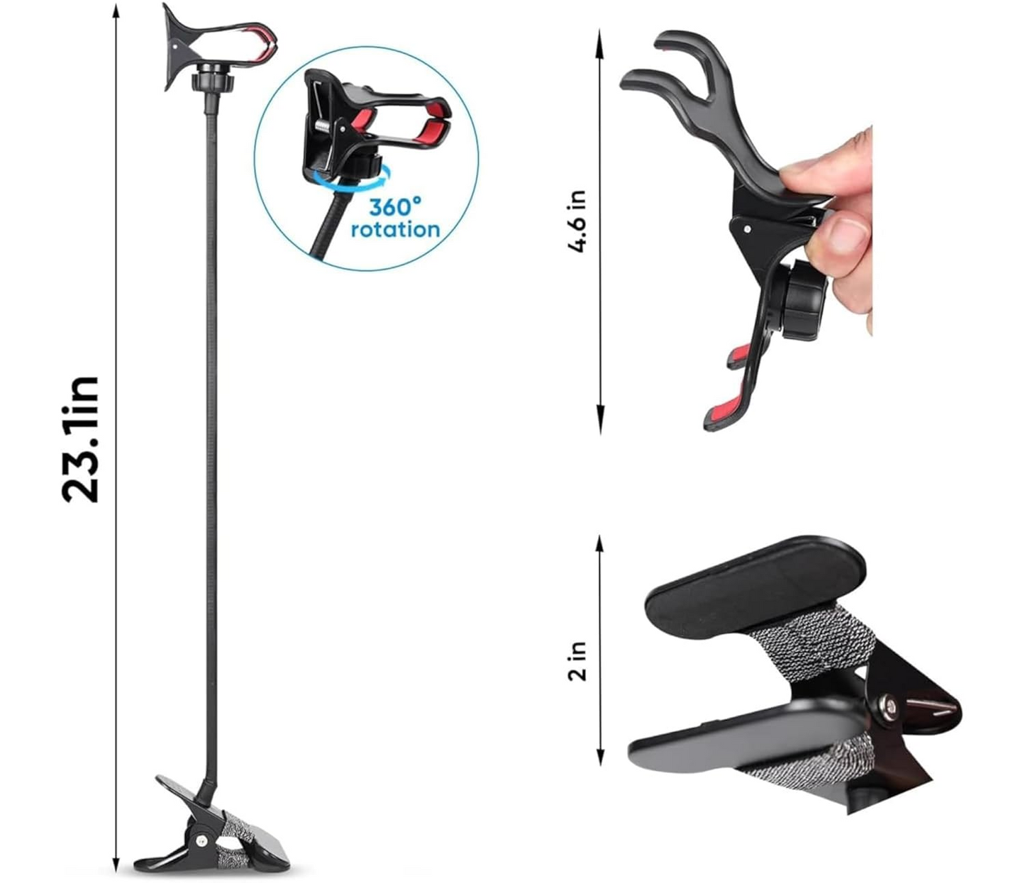 Metal 360 Degree Flexible Portable Foldable -Lazy Stand Bracket Cell Phone Holder/Gooseneck Long Arm Clip Mobile Stand for Table Mobile Stand for Bed Office