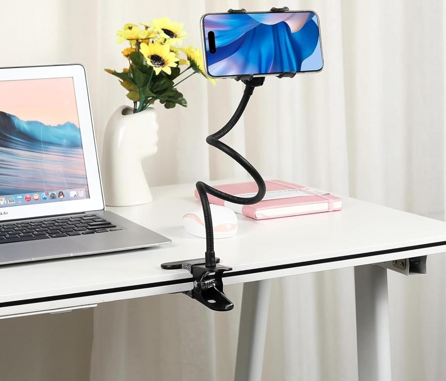 Metal 360 Degree Flexible Portable Foldable -Lazy Stand Bracket Cell Phone Holder/Gooseneck Long Arm Clip Mobile Stand for Table Mobile Stand for Bed Office