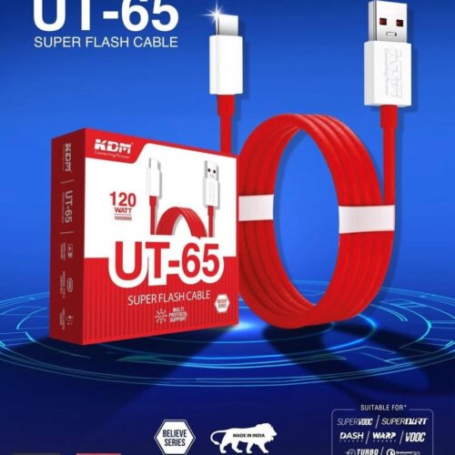 KDM UT65 (Orginal Branded) Super Flash USB to Type C cable – 120W- Fast Charging & Data Sync Cable - WARP/VOOC/FLASH Support