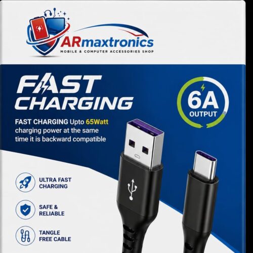 ARmax - 6 Amp & 65W  USB to Type C Fast Charging Data Cable for Mobiles