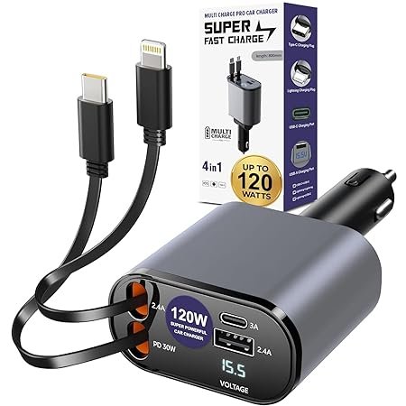 120W Retractable Car Mobile Charger