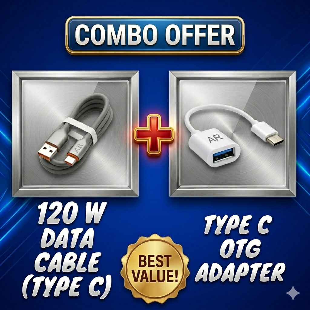 COMBO (OFFER) - 120 W Fast Charging Type C Data Cable & 3.0 High Speed Type C OTG Cable