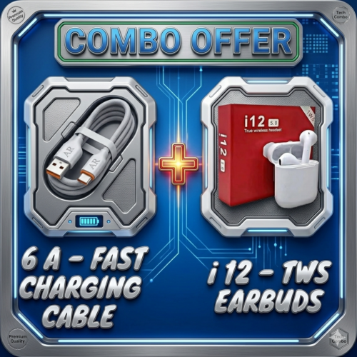 COMBO (OFFER) -  6A Type C Fast Charging Data Cable & I12 TWS EarBuds