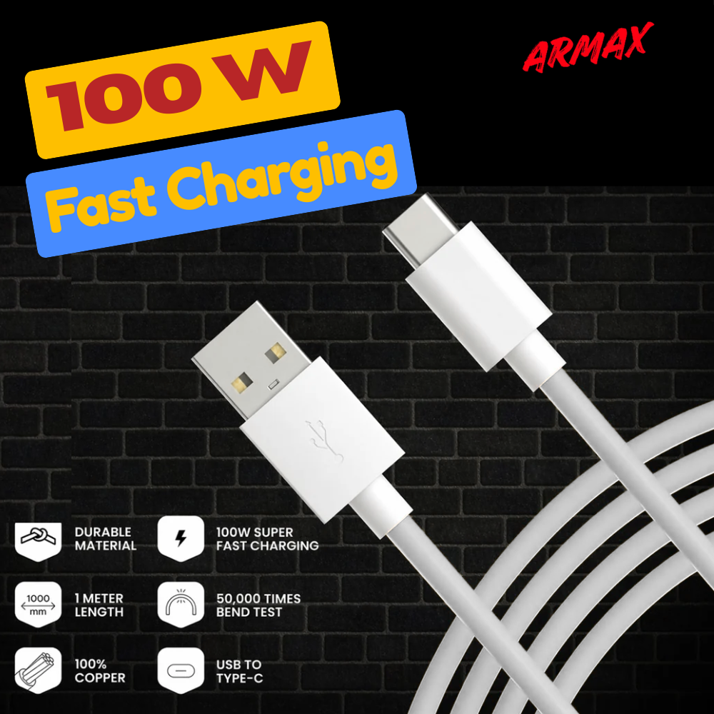 ARmax - 100W 6A USB to Type-C Fast Charging Support - High Speed Data Cable