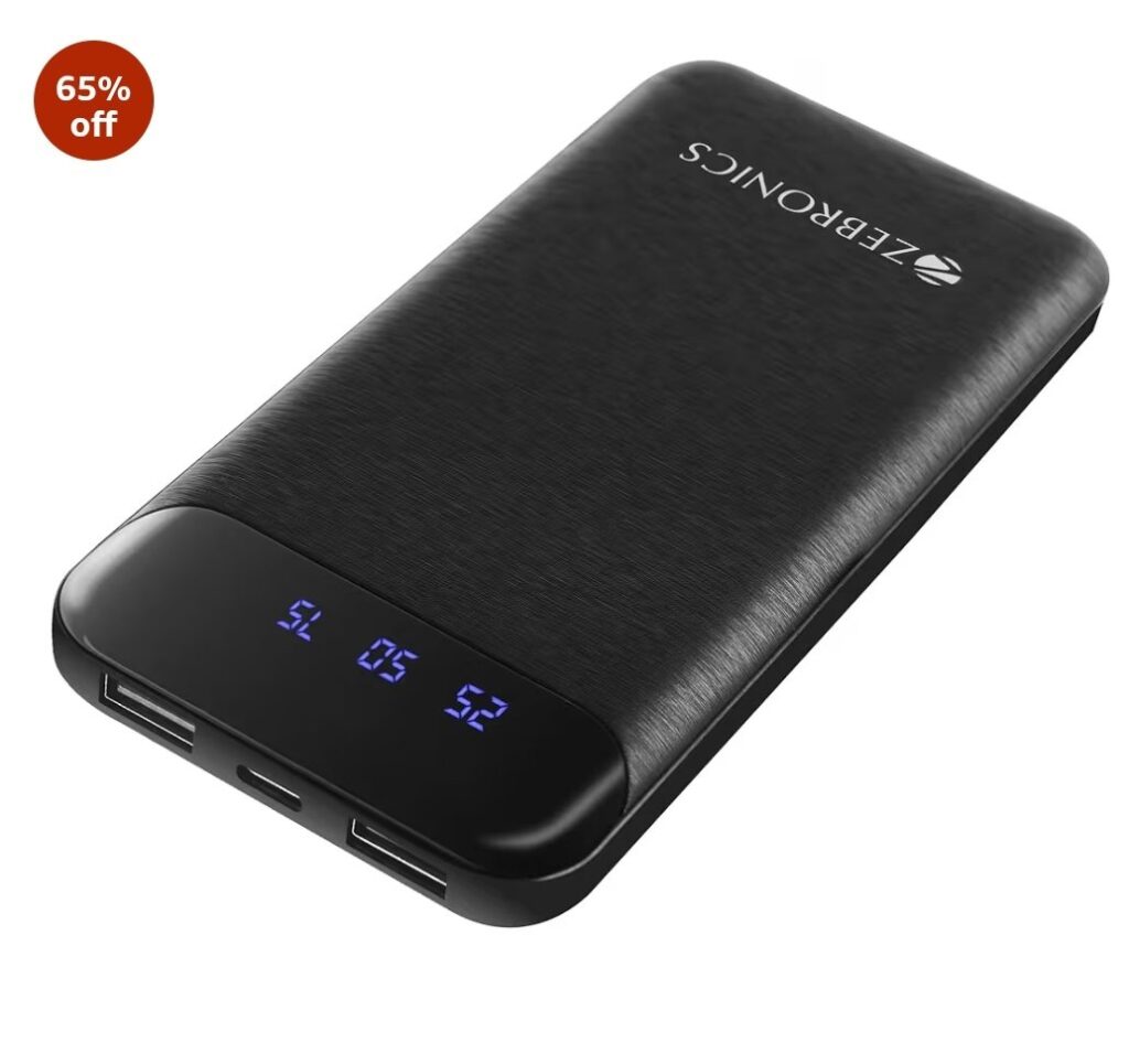 ZEBRONICS Power Bank, 10000 mAh, 12W, Dual USB Output