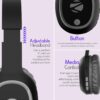 Zebronics Thunder Wireless Headphones, BT v6.0, Up to 60h Playback